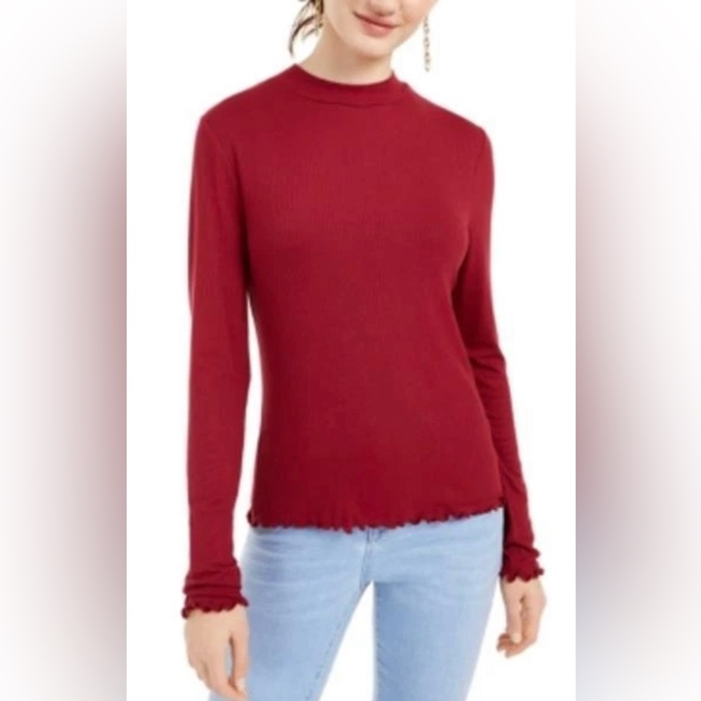 NWOT Rebellious One Juniors' Mock-Neck Ribbed Top Red Size M